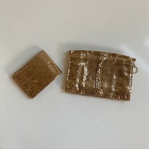 Vintage Whiting and Davis Gold Mesh Clutch Evening Bag with Matching Wallet 1930s 40s