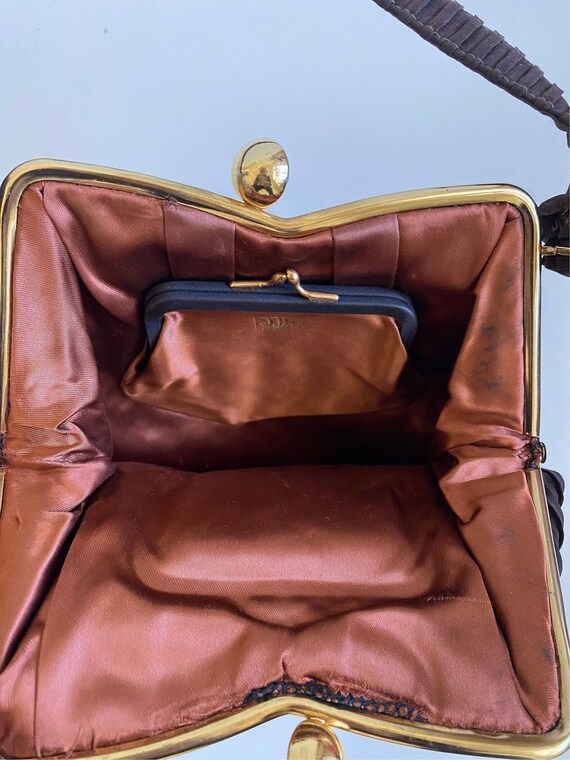 Vintage 1940s Dark Brown Fabric Handbag by Julius… - image 3