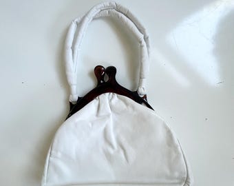 Vintage 1960s 70s White Leather Handbag by Etra