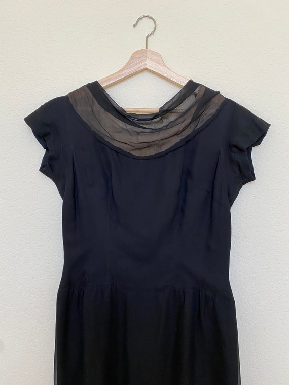 1940s 50s Little Black Dress Silk Size Large