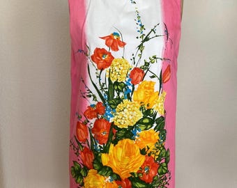 Vintage 1960s Floral Shift Dress Bright Colors Small