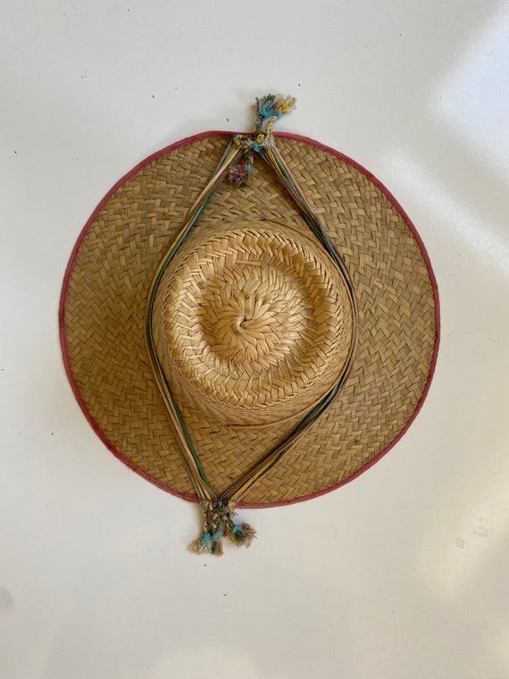 Vintage 1950s Straw Sun Hat Beach Hat Tall Crown - image 10