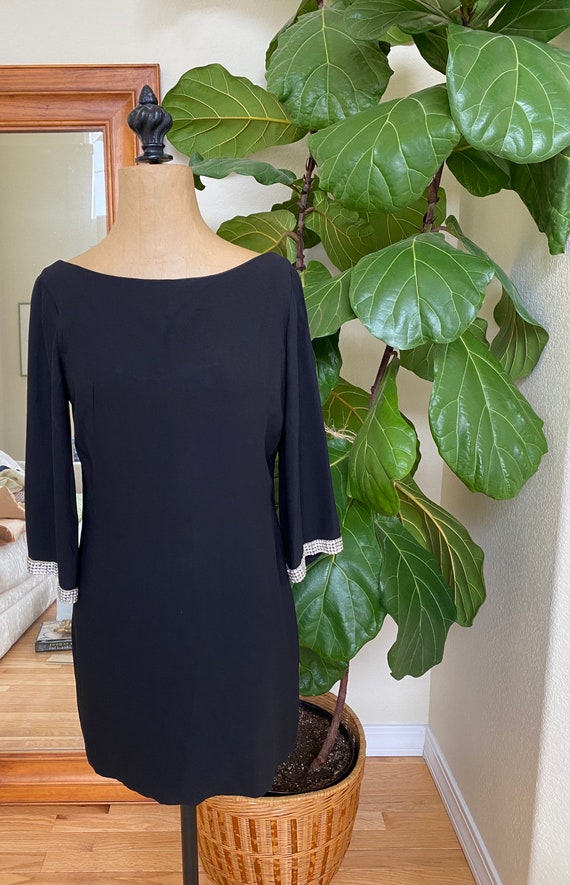 Vintage 1960s Black Rayon Cocktail Dress Mini Rhin