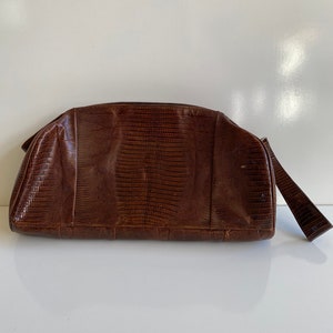 Vintage Reptile Skin Clutch Handbag Wristlet Brown 1950s