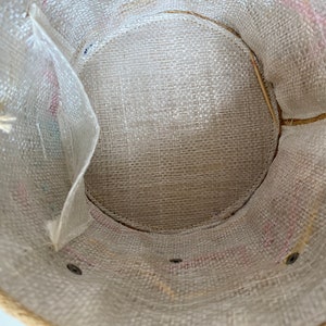 Op de afbeelding: De binnenkant van een geweven mand met een klein zakje dat aan de zijkant is genaaid. De mand is gemaakt van een natuurlijk materiaal en heeft een lichtbruine kleur. Het zakje is gemaakt van een doorzichtig materiaal en is aan de binnenkant van de mand bevestigd.