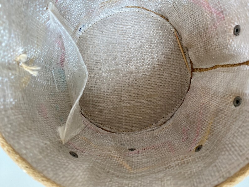 Op de afbeelding: De binnenkant van een geweven mand met een klein zakje dat aan de zijkant is genaaid. De mand is gemaakt van een natuurlijk materiaal en heeft een lichtbruine kleur. Het zakje is gemaakt van een doorzichtig materiaal en is aan de binnenkant van de mand bevestigd.