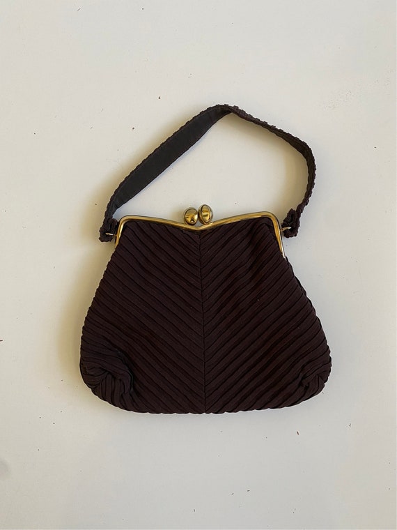 Vintage 1940s Dark Brown Fabric Handbag by Julius… - image 2