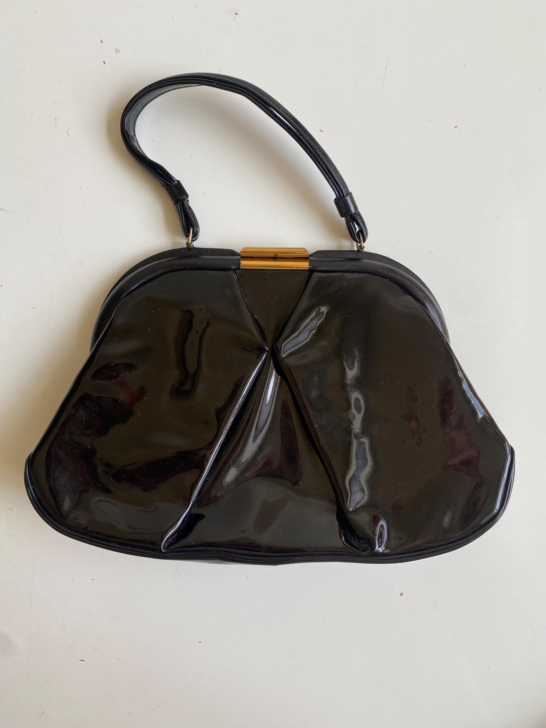 Vintage 1960s Black Patent Leather Handbag - Etsy