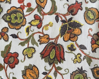 Vintage 1970s 80s Twill Upholstery Fabric Floral Print