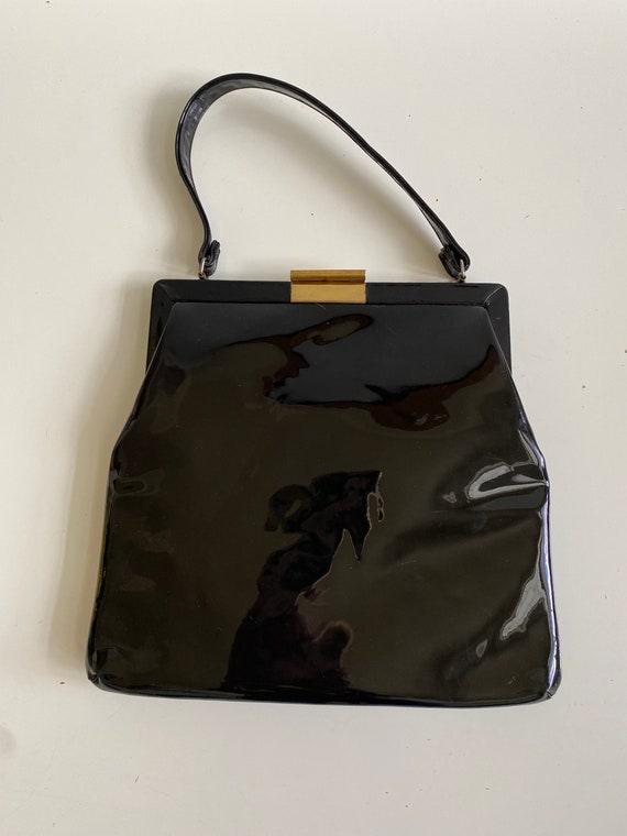 Vintage 1960s Black Patent Leather Handbag by Ingb
