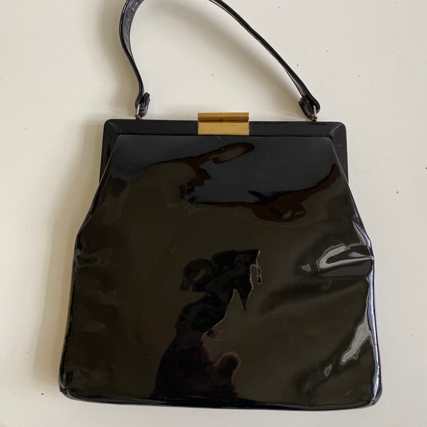 Vintage 1960s Black Patent Leather Handbag by Ingber