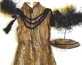 Vintage 1930s 40s Showgirl Costume Gold Metallic with Hat