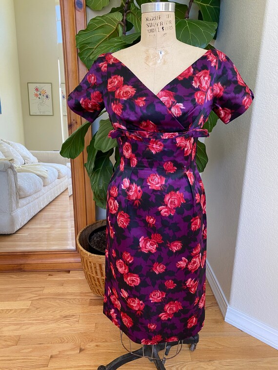 Vintage 1960s Cocktail Dress Wiggle Dress Floral