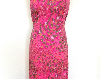 1960s Hot Pink Floral Maxi Dress Vintage Resort Wear Small