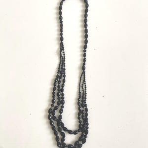 Vintage Art Deco Black Glass Beaded Necklace Three Strand