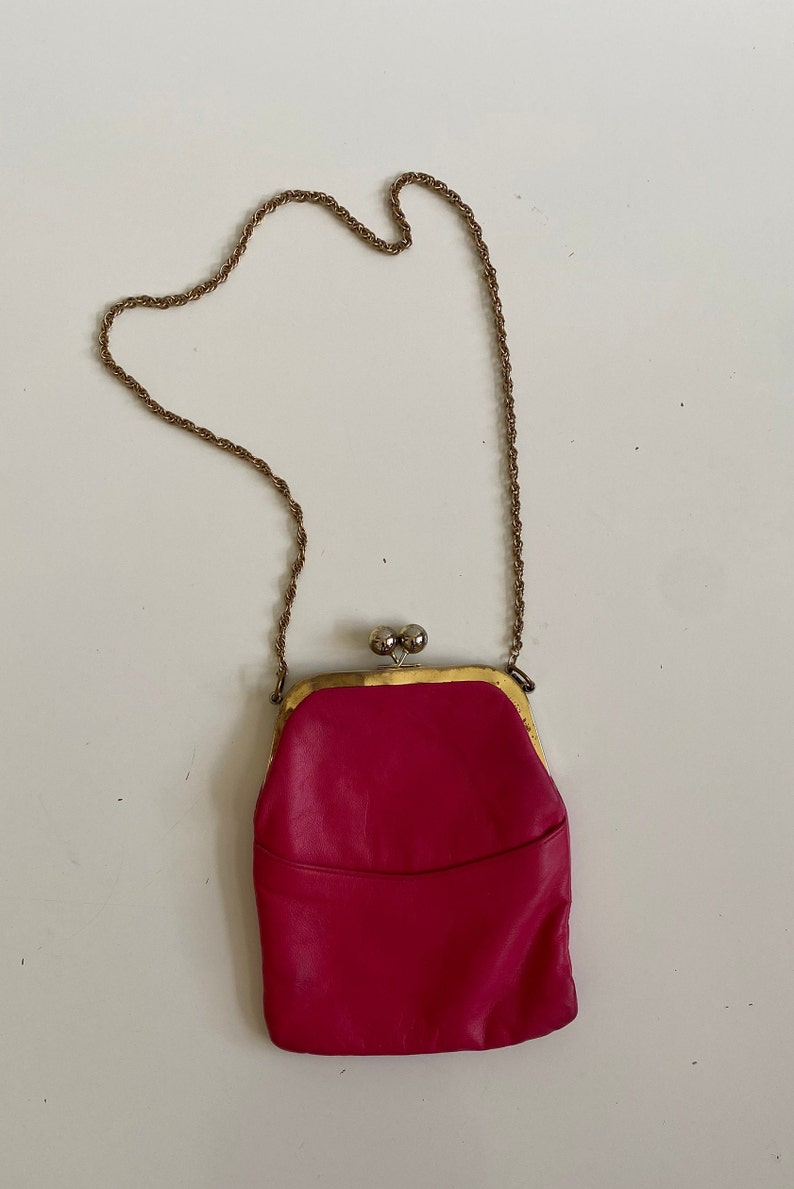 Vintage Hot Pink Shoulder Purse 1960s Mod Chain Strap image 1