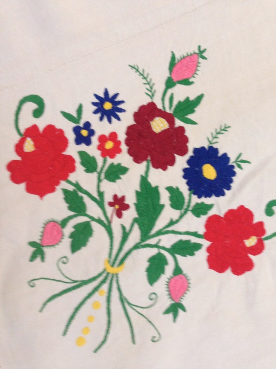 Antique Tablecloth Natural Linen Embroidered All Handmade Hungarian