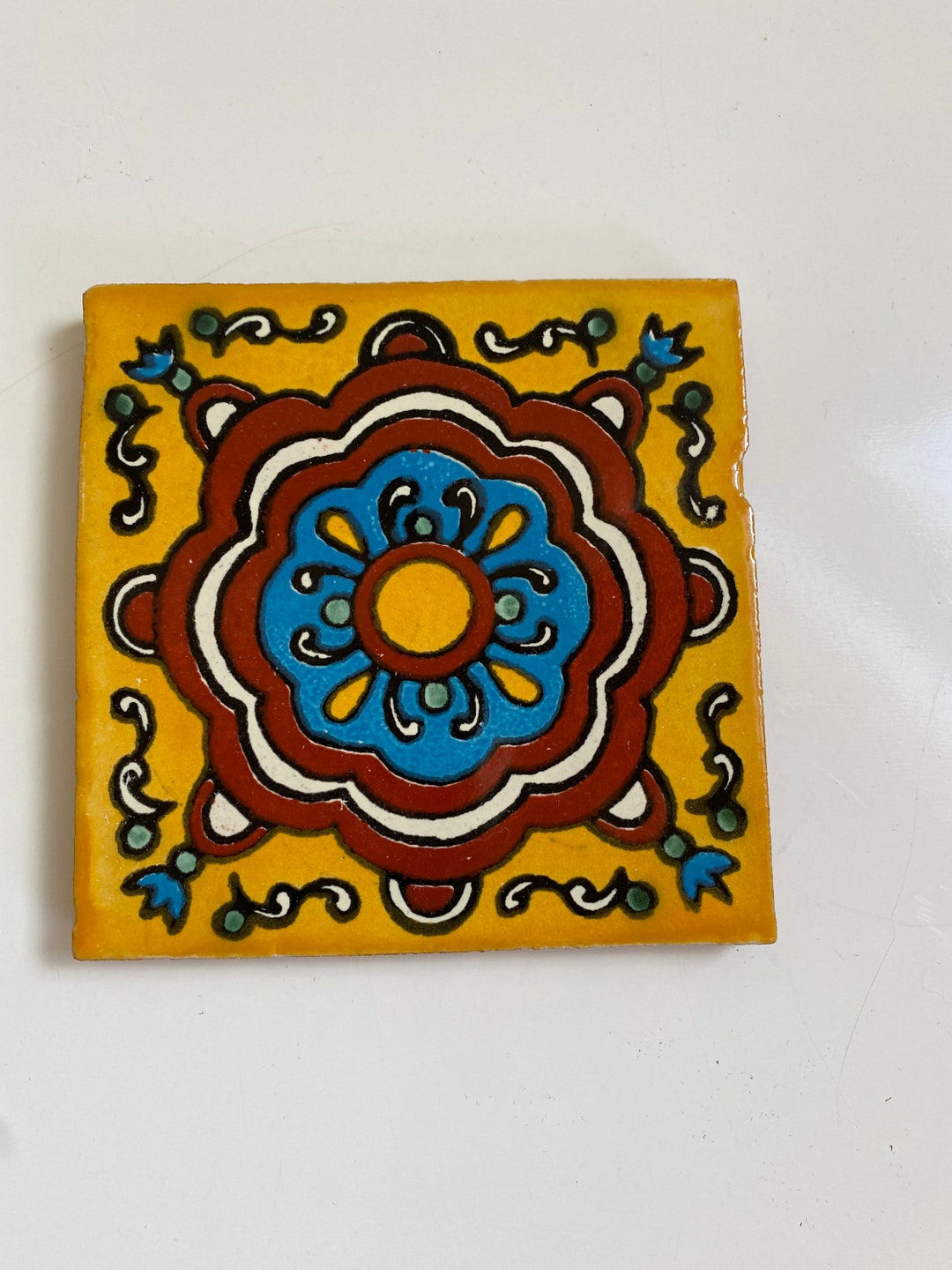 Vintage Mexican Tile Coaster 4 by 4 Free Shipping Etsy