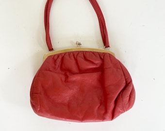 Vintage 1960s Red Leather Top Handle Purse