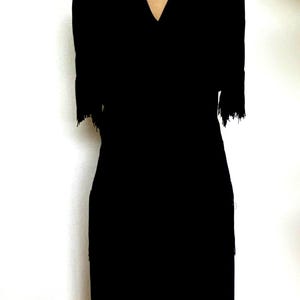 1930s 40s Black Crepe Rayon Fringed Dress