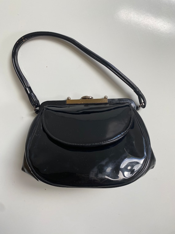 Vintage 1960s Black Patent Leather Handbag