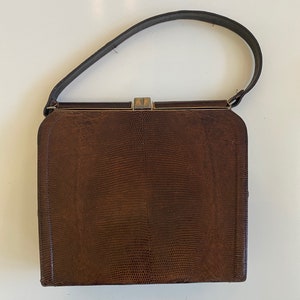 Vintage Faux Snakeskin Leather Handbag Brown 1950s 1960s Free shipping