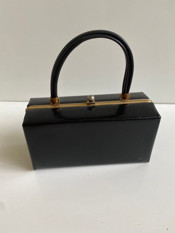 Vintage Black Vinyl Handbag Box Bag 1960s