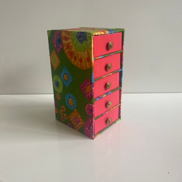 Vintage 1960s Fabric Covered Trinket Box with Drawers Mod