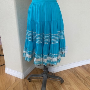 Vintage 1950s Patio Skirt Turquoise Silver Cotton Gauze