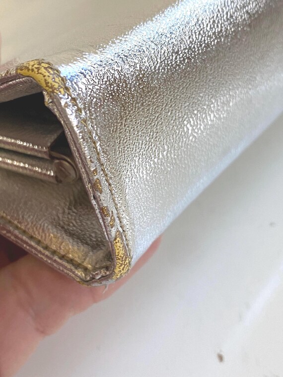 Vintage Silver Lamé Handbag Clutch Bag 1960s - image 6