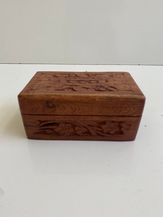 Vintage Carved Wood Box Handmade Italy