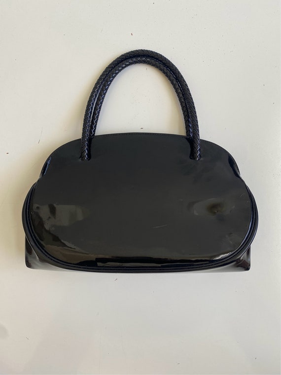 Vintage 1960s Black Patent Leather Handbag By Rona