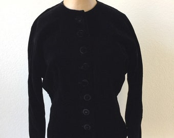Vintage Velvet Jacket Covered Buttons Cuffed Sleeves Edwardian