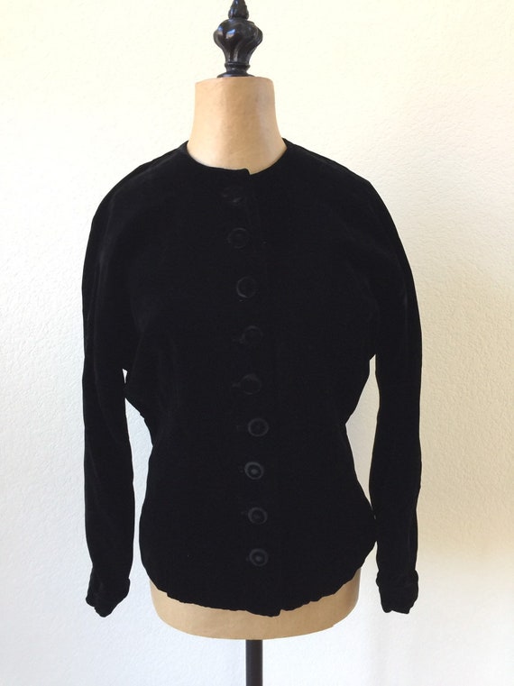 Vintage Velvet Jacket Covered Buttons Cuffed Slee… - image 1
