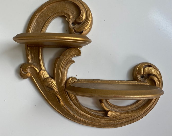 Vintage Mid Century Syroco Wall Shelf Gold Etsy