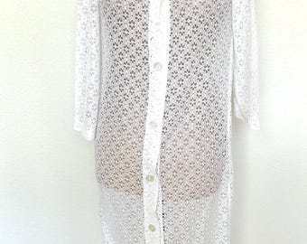 Vintage 1970s White Lace Swimsuit Coverup Size Large