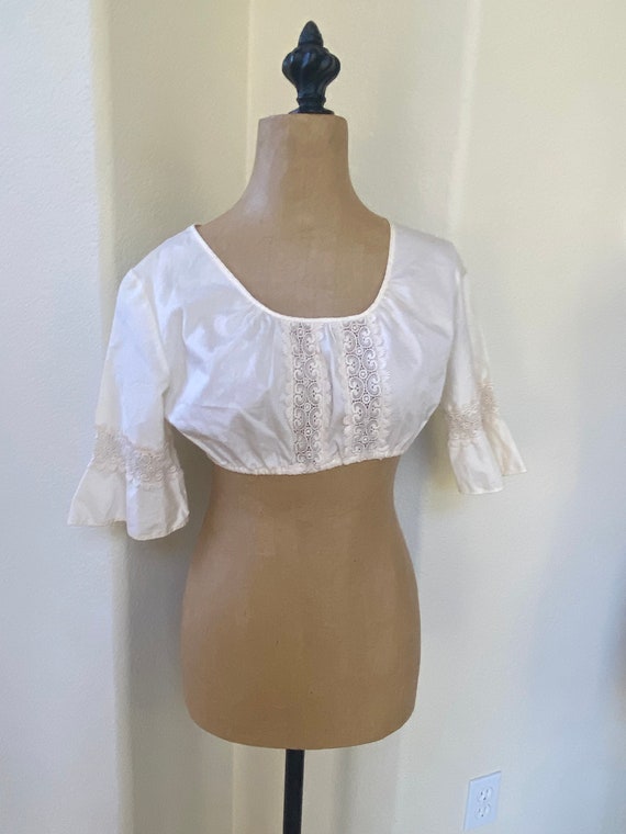 Vintage Off White Cotton Crop Top Blouse 1970s - image 1