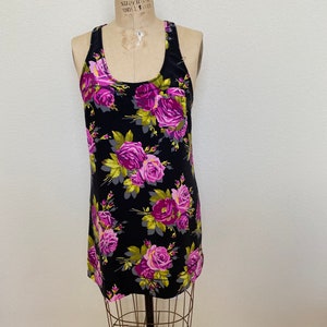 Betsey Johnson Silk Slip Dress Racerback Rose Print Size 4 USA Made image 1