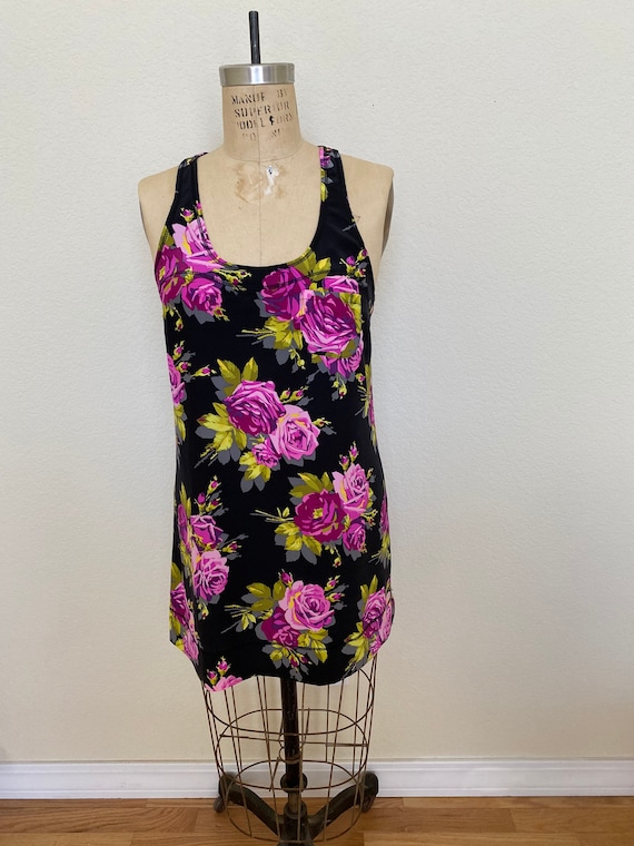 Betsey Johnson Silk Slip Dress Racerback Rose Prin