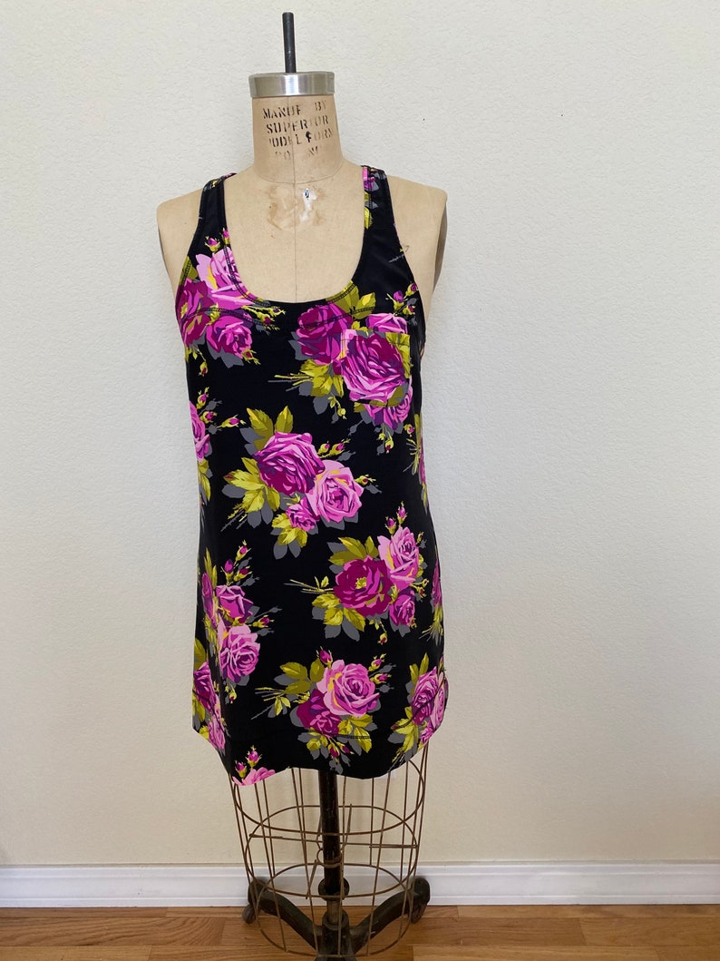 Betsey Johnson Silk Slip Dress Racerback Rose Print Size 4 USA Made image 1
