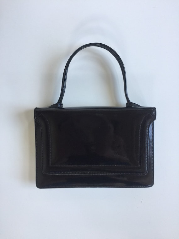 Vintage Black Patent Leather Handbag 1960s Double 