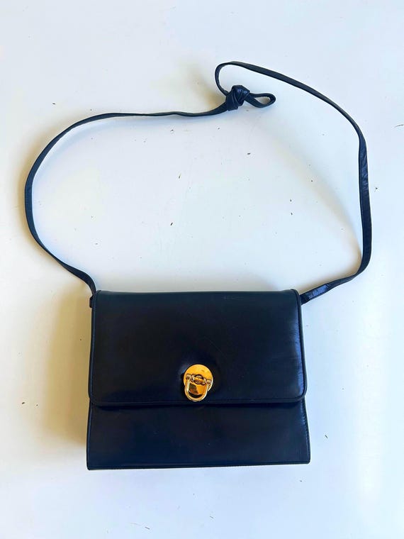 Vintage 1970s Navy Blue Leather Shoulder Bag by Frenchy of California