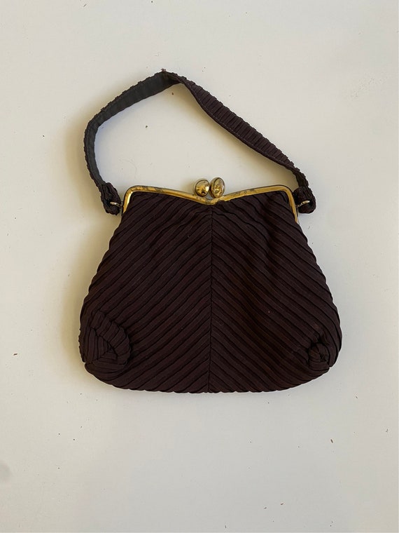 Vintage 1940s Dark Brown Fabric Handbag by Julius… - image 1