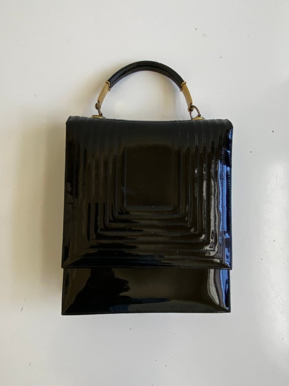 Vintage 1960s Black Patent Leather Purse Handbag - Gem