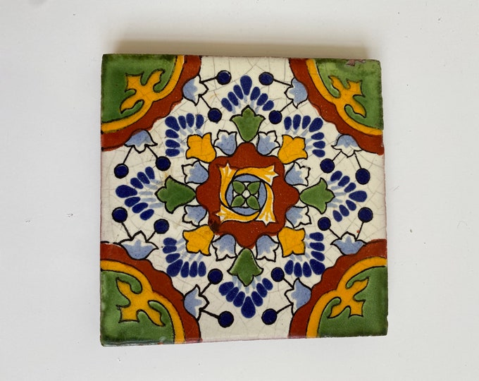Vintage Mexican Tile Coaster 4 by 4 Free Shipping Etsy