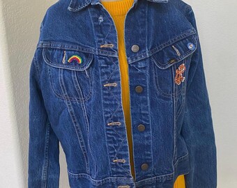 Vintage Lee Distressed Denim Jacket With a Sorted Patchwork 1970s