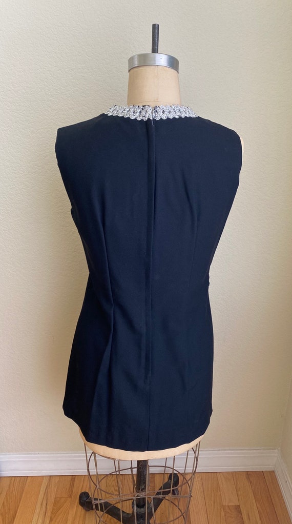 Vintage 1960s Black Mini Dress Silver Trim Mod - image 2