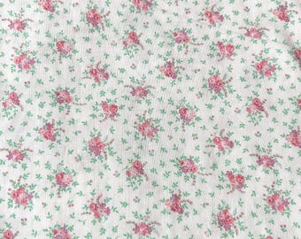Vintage 1980s Cotton Poly Fabric Tiny Pink Flowers