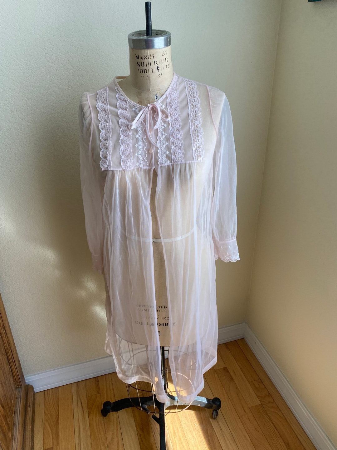 Vintage Nylon Bed Jacket Robe Pink Chiffon Sears 1970s Etsy