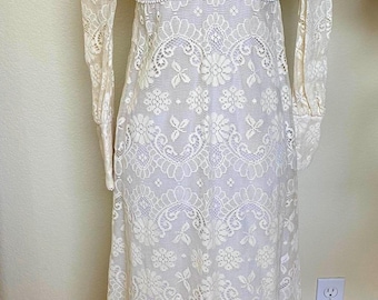 Vintage Lanz Prairie Dress Off White Lace Maxi